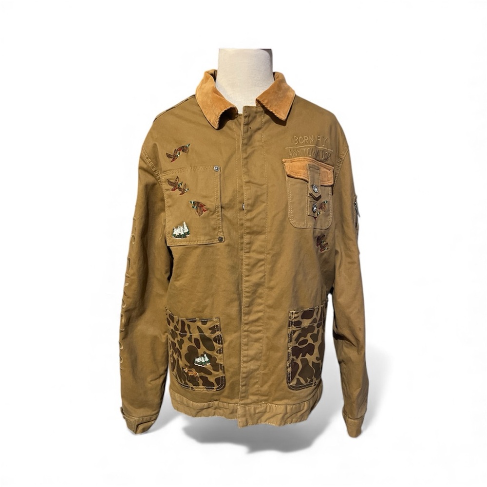 Born Fly Tan with Camo embroidered Wildlife Field Jacket size M